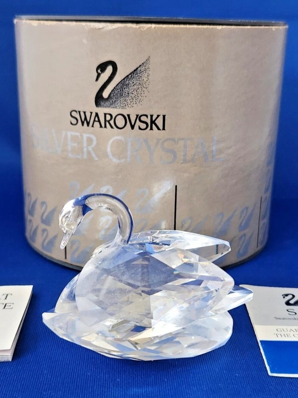Swarovski Crystal Large Swan Retired SC Block Logo Original Box #7633 NR63 COA